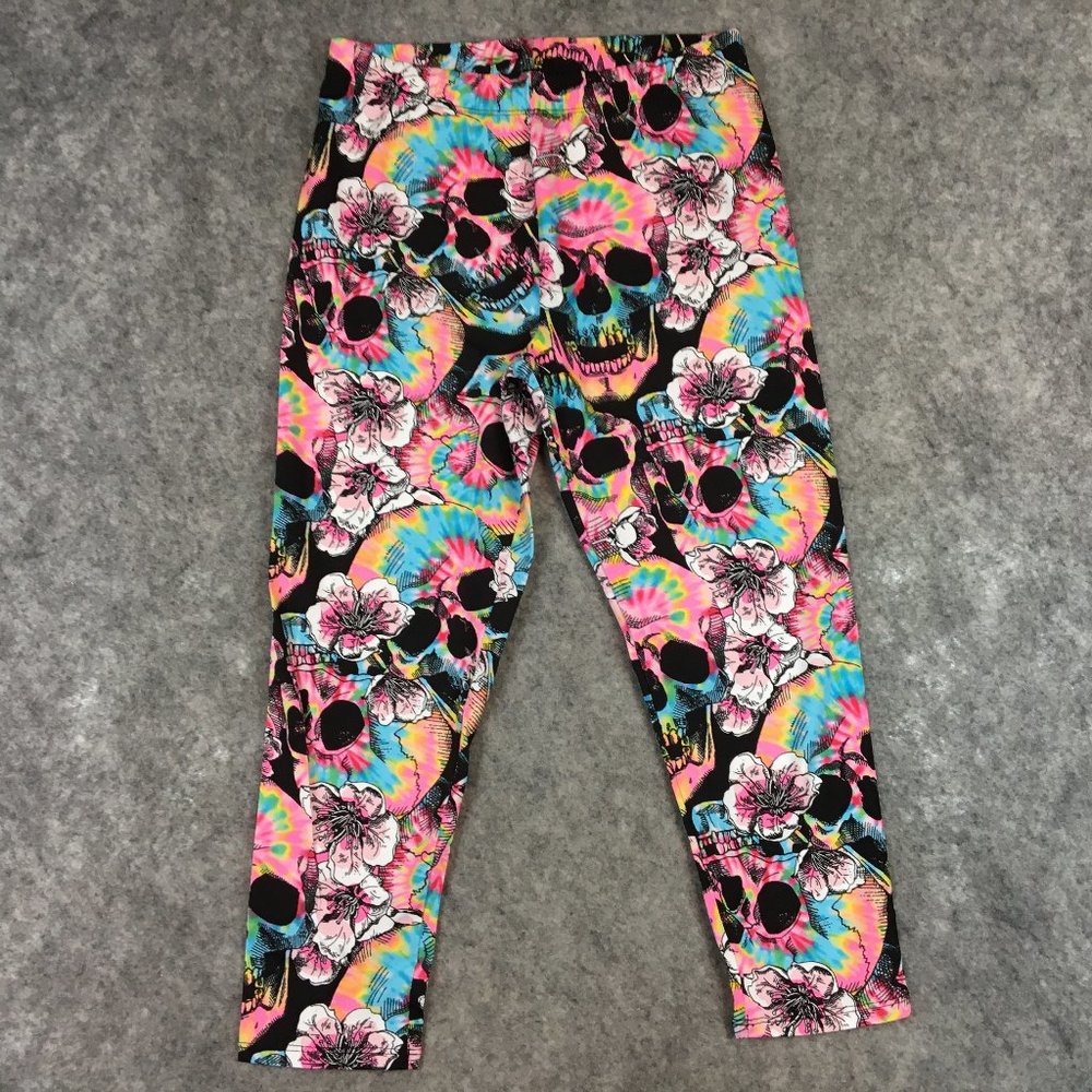 No Boundaries Leggings S 3 5 Mid Rise SKinny Crop Capri Skull Tie Dye Printed